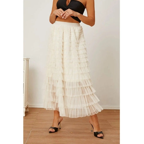 'Milena' Ruched High Waist Tiered Skirt - Celes Fashion